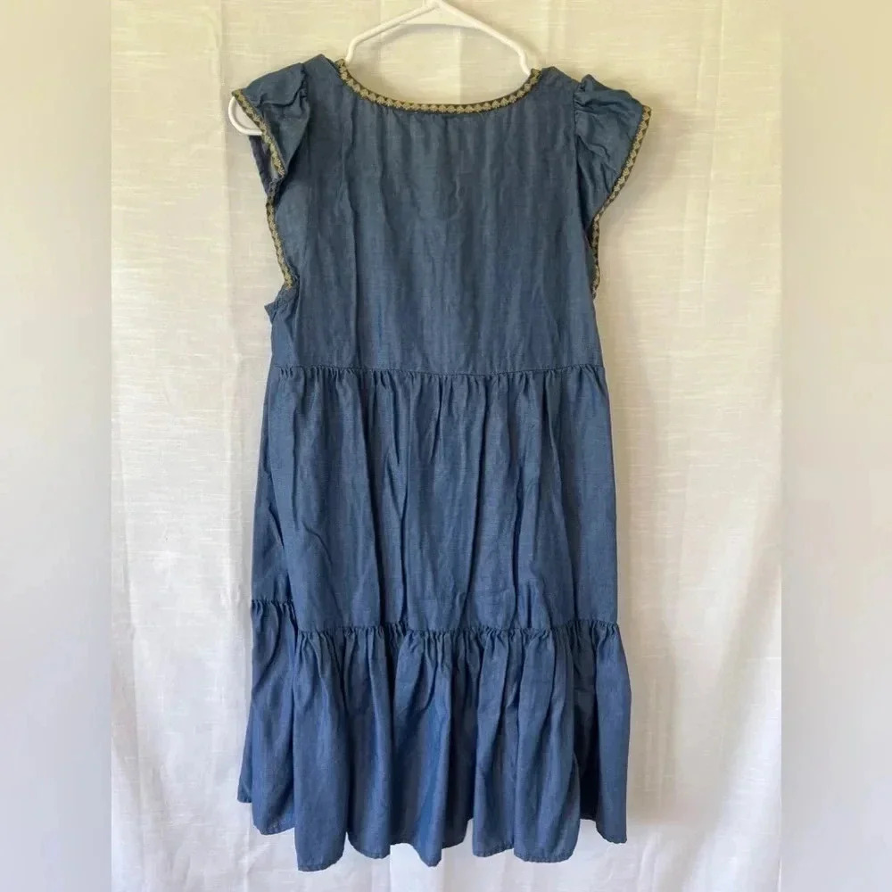 Tommy Bahama Women's Blue Boho Embroidered Tassel Tiered Tencel Dress - Picture 5 of 8